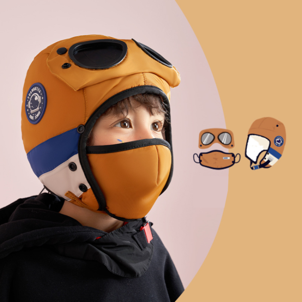 『子ども防寒対策』子供用 3 in 1 帽子 サングラス・耳保護・フェースガード｜防風・保温、雪遊びにの最強保護！|undefined