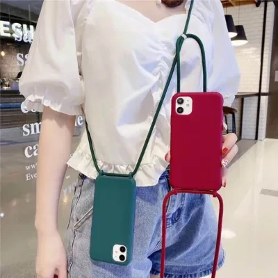 「マット触感・ピュア色」iPhone対応スマホケース ｜斜めかけストラップ付き
