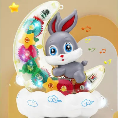かわいいウサギ形の透明ギアおもちゃ｜美しい音楽と明るい光が赤ちゃんの注目を集める