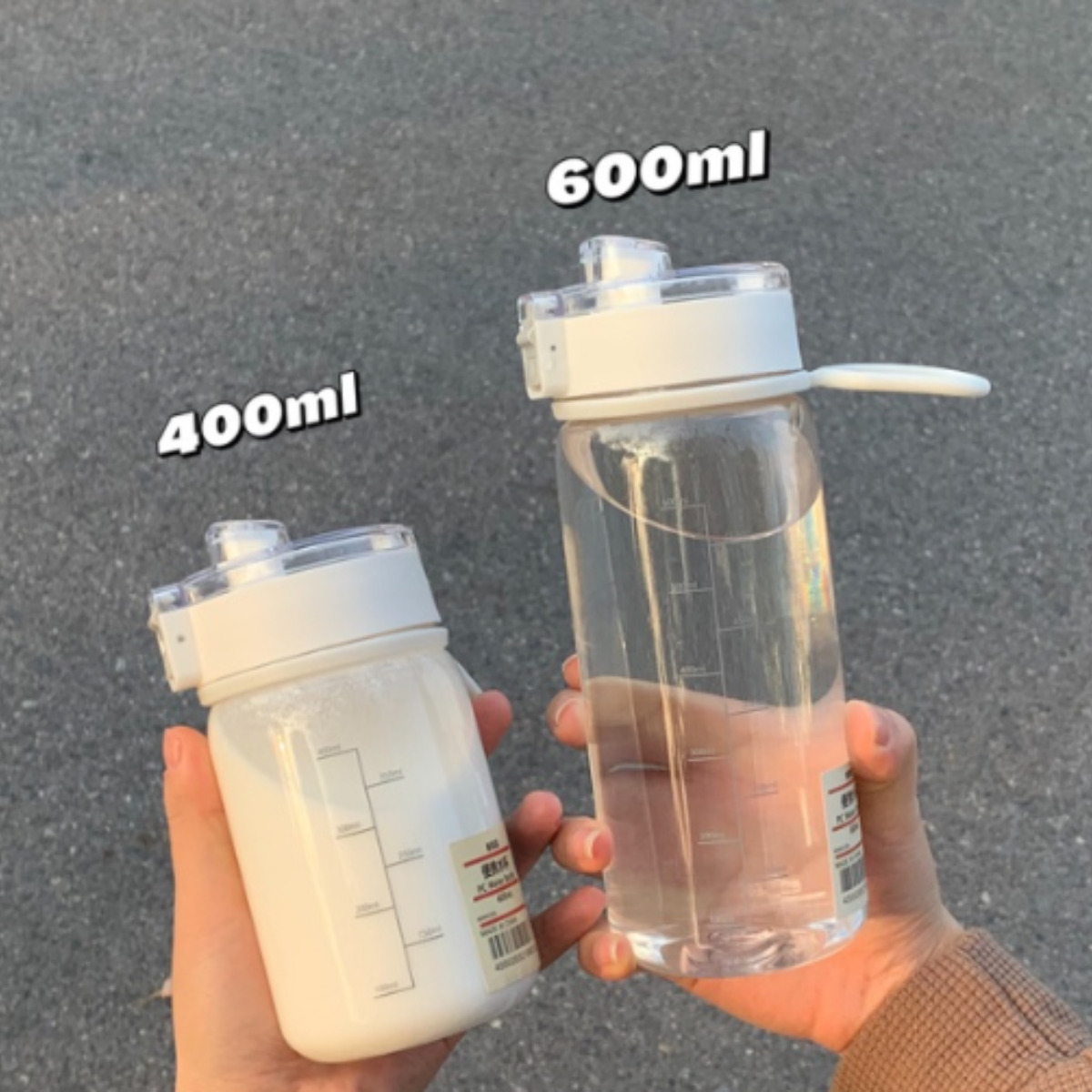 透明ウォーターボトル（400ml/600ml）｜スポーツボトル シリコン手提げストラップ付|undefined