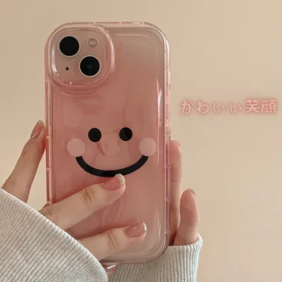 ピンクの笑顔模様スマホケース｜シンプルでかわいいデザイン