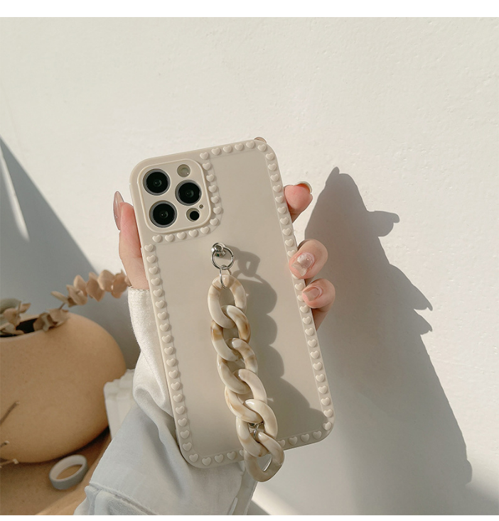インスタ風」大理石柄のチェーン付きiPhoneケース｜枠に立体的な