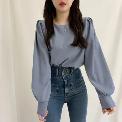 デザイン感・小众・洋气・新作・丸襟・ロングスリーブ・若々しい・女性用