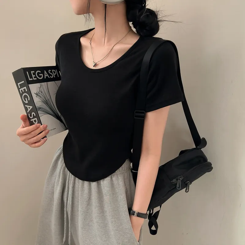 [夏の新商品] ホイソン ベーシック ユーネック 半袖 袖 Tシャツ|undefined