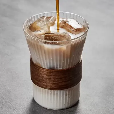 断熱木製カバー付きのおやれガラスコーヒーカップ｜ガラスに木製カバーがセンス抜群！