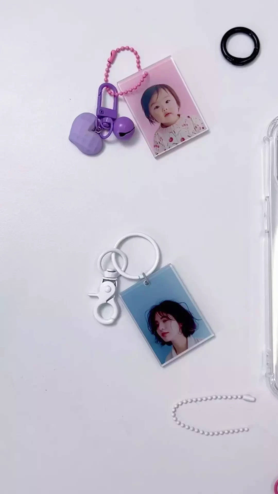 穴付き」アクリル証明写真キーホルダー｜3種選択可能・両面印刷・6枚の