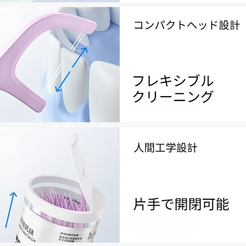 USMILE デンタルフロス｜ダブルライン・携帯用・楊枝付き・個包装・ダブルラインむし歯予防・爽やか・フッ素配合|undefined