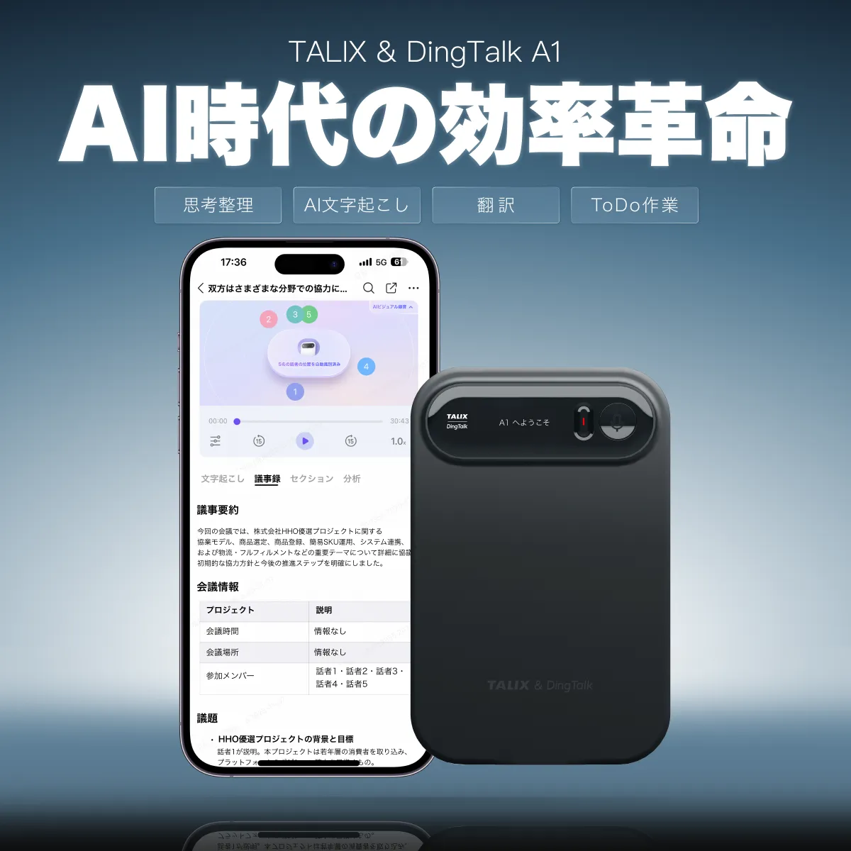 TALIX & DingTalk A1 AIアシスタント・AIボイスレコーダー・通話録音